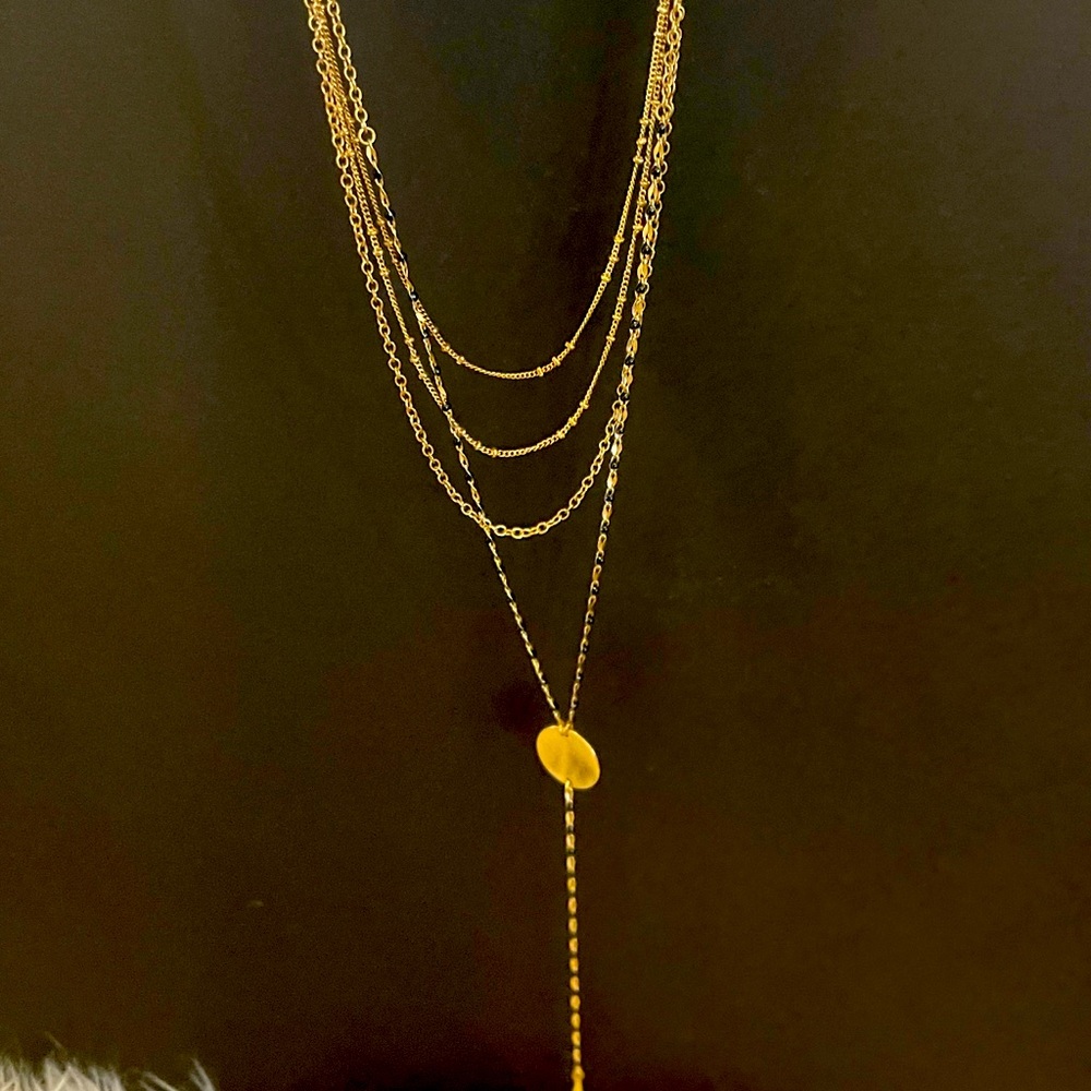 Fashion Lariat Layer necklace in gold tone with black beads